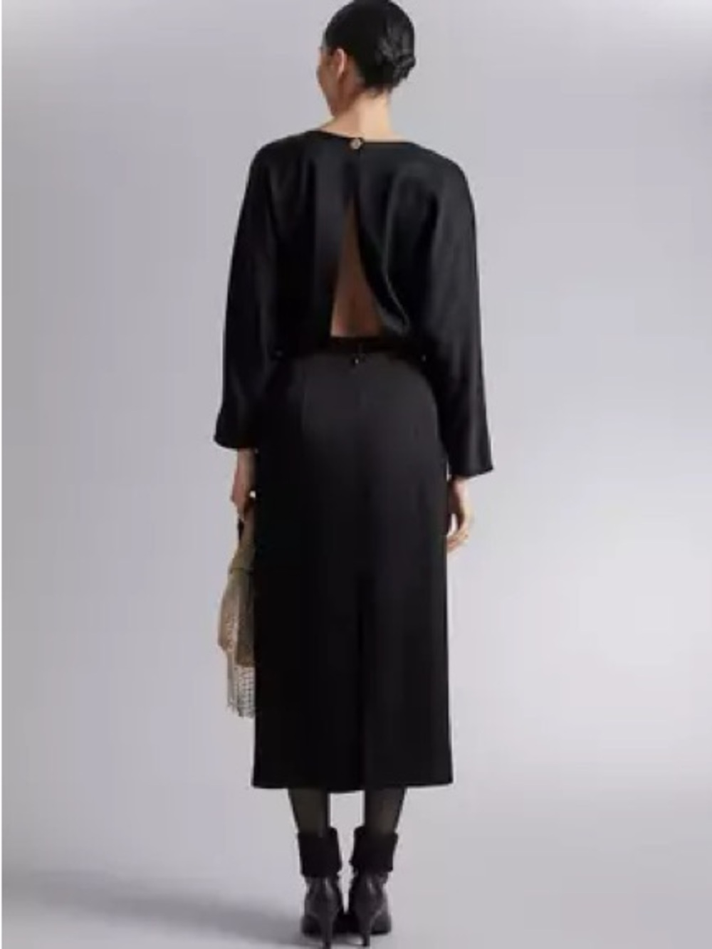 & Other Stories Black Open Back Long Sleeve Midi Dress